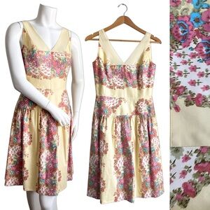 Kay Unger Floral Aline Dress Ivory Pink Formal Garden Wedding Event Victorian 2